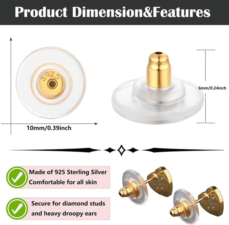 Formulen 925 Sterling Silver Locking Earring Backs Replacements, 18K Gold Earring Backs Replacements for Studs Heavy Droopy Earrings Hypoallergenice No-Irritate Secure Earring Backs for Adults G - Image 3